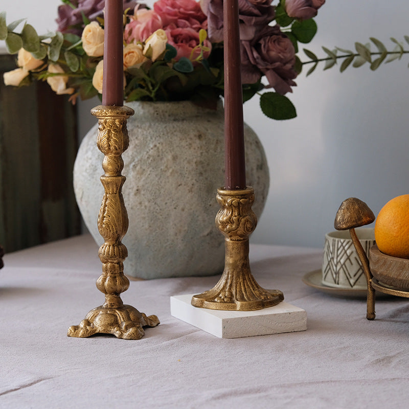 Antique Gold Cast-Iron Candle Holders Berriscent