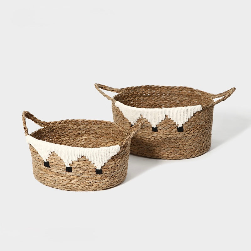 Handwoven Natural Storage Basket with Decorative Trim Berriscent