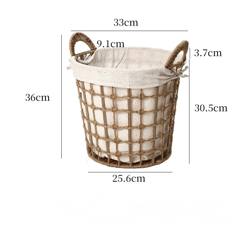Round Handwoven Rope Storage Basket with Linen Lining Berriscent