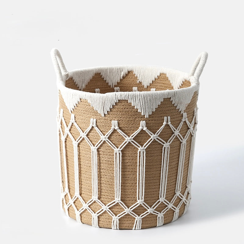 Macramé Seagrass Storage Basket with Cotton Rope Detailing Berriscent
