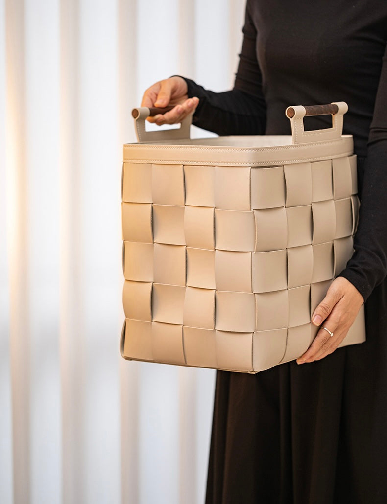Woven Leather Storage Basket Berriscent