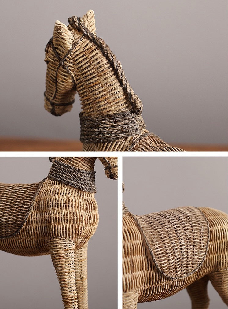 Handwoven Rattan Horse Decorative Sculpture Berriscent