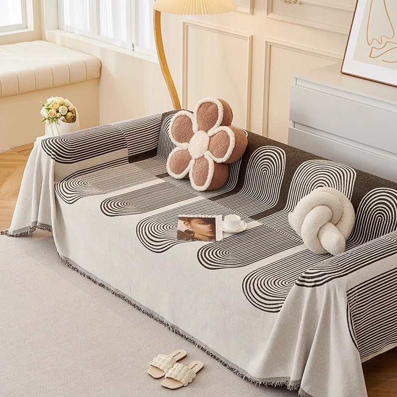 Arc Lines Chenille Sofa Cover Berriscent