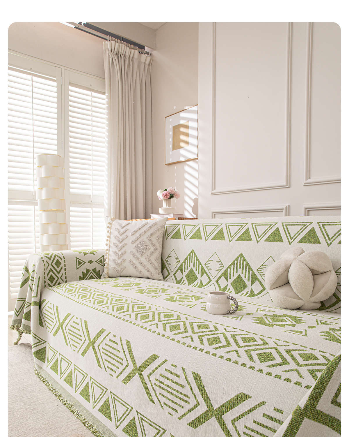 Reversible Geometric Chenille Sofa Cover — Artisanal Comfort Collection