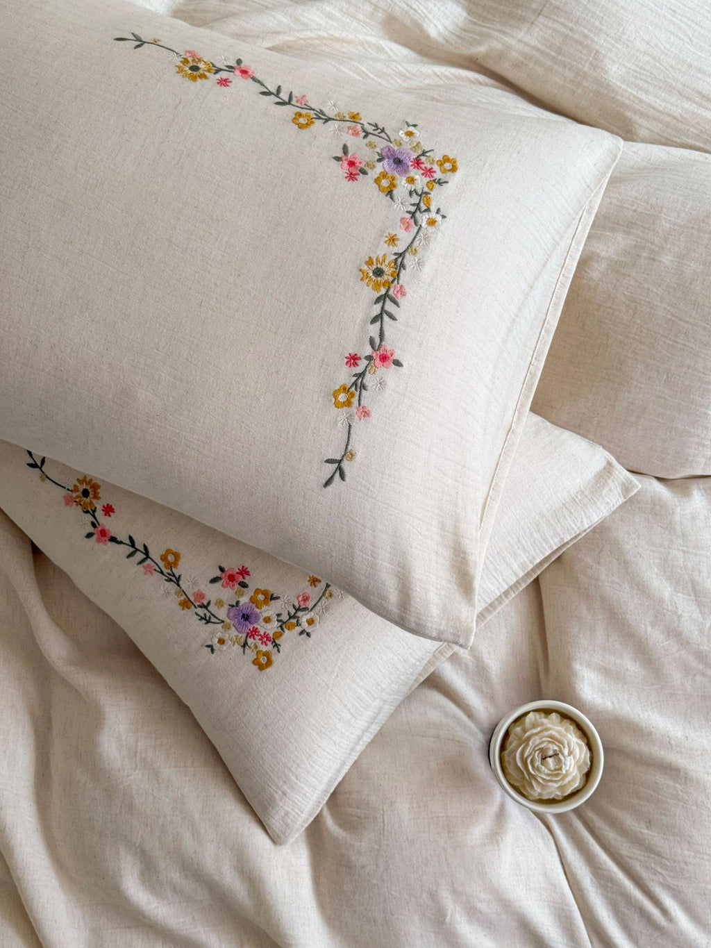 Maison Fleur Embroidered Cotton-Linen Bedding Set Berriscent