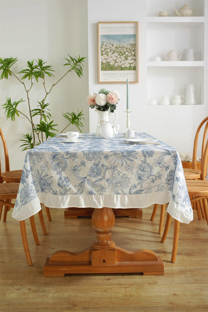 Azure Bloom Embroidered Tablecloth Berriscent