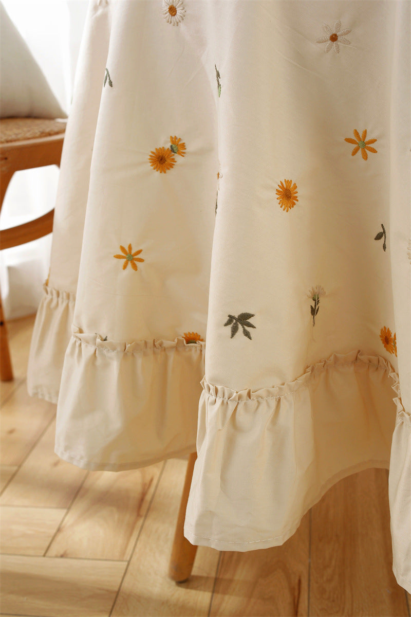 Floral Embroidered Cotton Round Tablecloth Berriscent