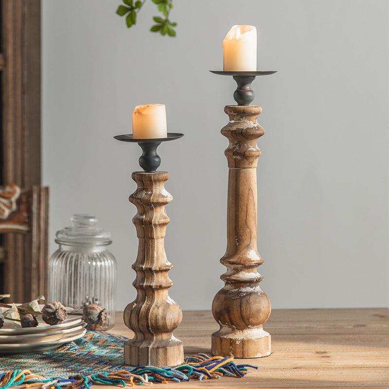 Rustic Manor Carved Wooden Candle Holders Berriscent