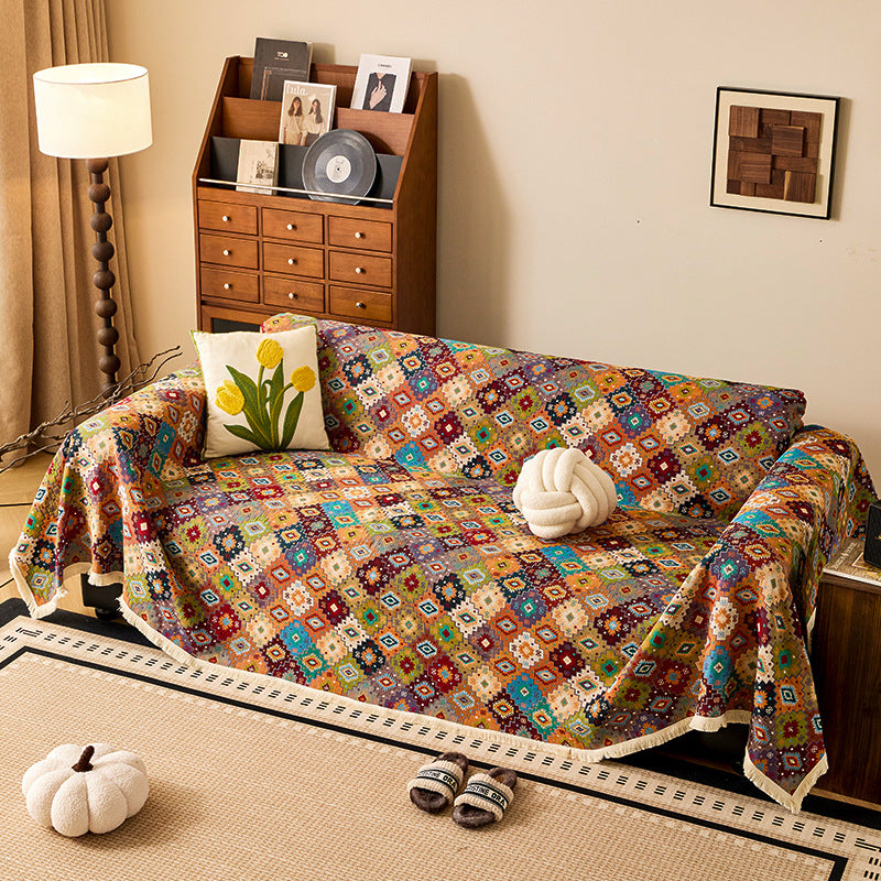 Ethnic Jacquard Cotton-Linen Sofa Throw Berriscent