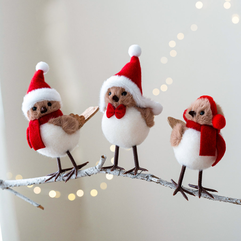 Festive Robin Trio — Plush Christmas Bird Figurines (Set of 3)