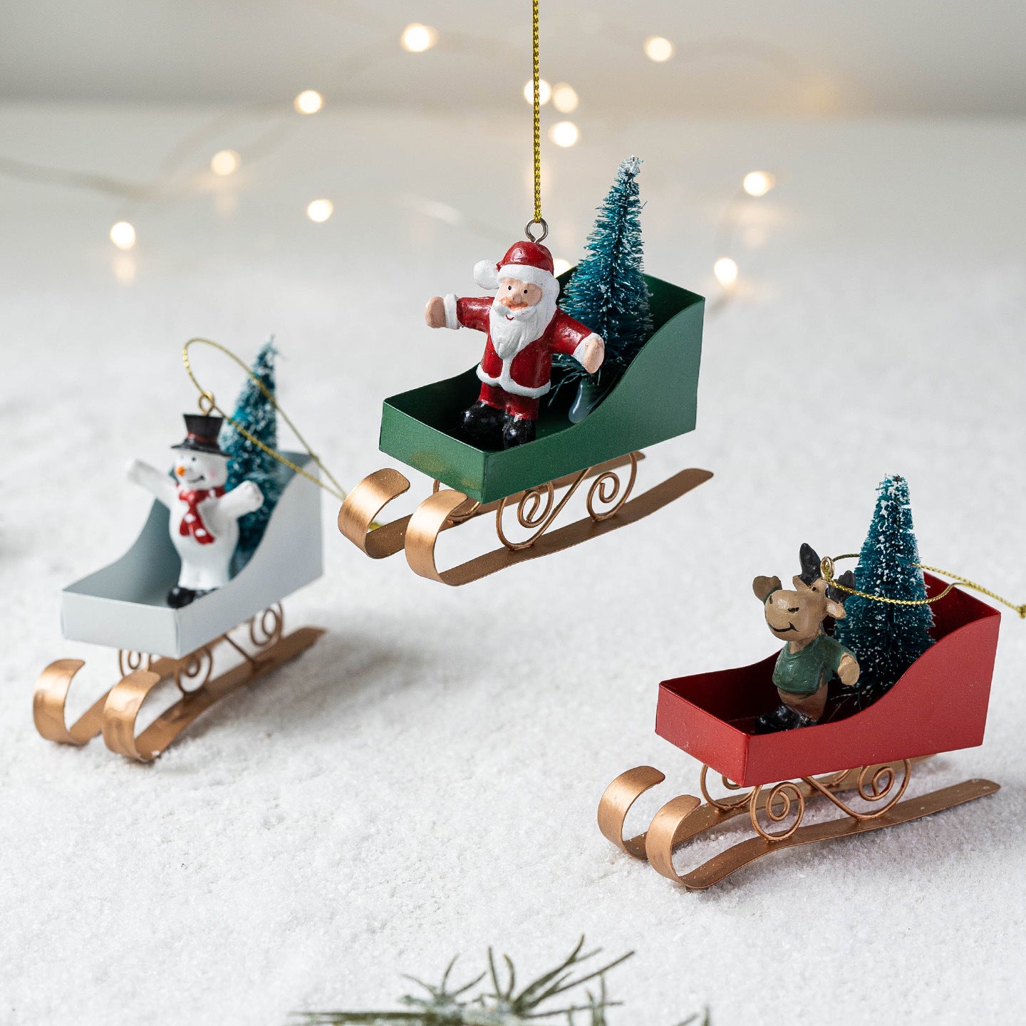 Flying Christmas Legends – Santa, Snowman & Reindeer Sleigh Ornaments Collection Berriscent