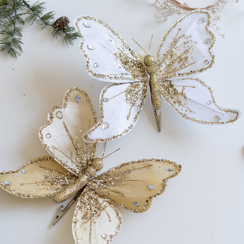 Luxury Glitter Butterfly Christmas Ornaments – Elegant Clip-On Decorations