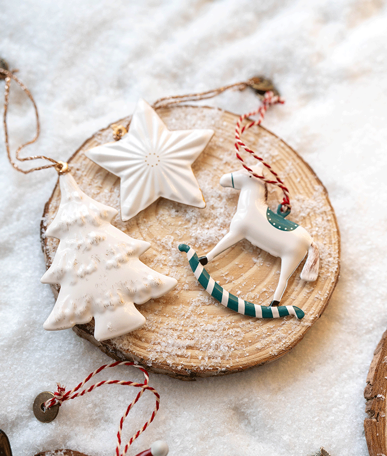 Set of 3 Iron Christmas Ornaments – Tree, Star & Rocking Horse