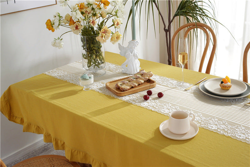 Golden Mustard Tablecloth and White Lace Runner Set Berriscent