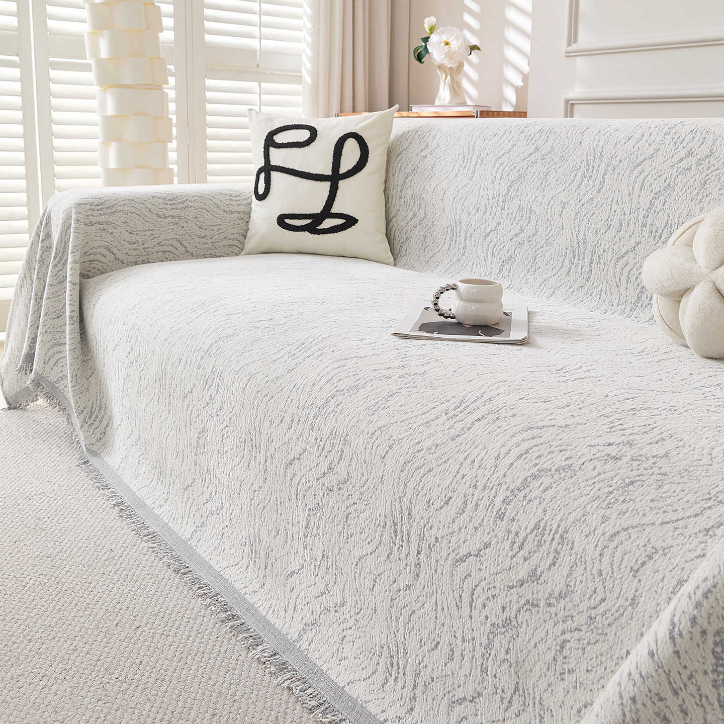 Woven Wave Chenille Sofa Cover Berriscent