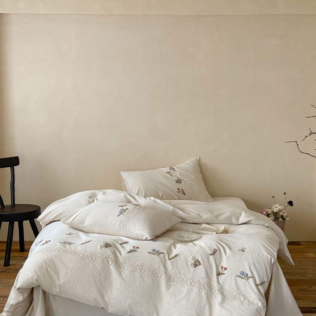 The Wildflower Lace Ensemble | Cotton–Linen Embroidered Bed Linen