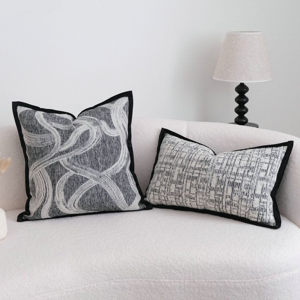Abstract Woven Cushion Cover Collection – Textured Black & Ivory Berriscent