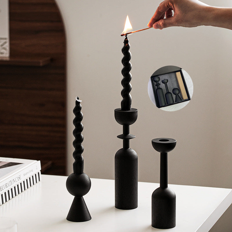 Obsidian Form Candle Holder Set – Minimalist Sculptural Design Berriscent