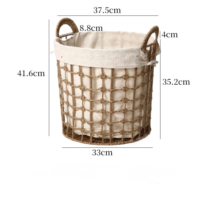 Round Handwoven Rope Storage Basket with Linen Lining Berriscent