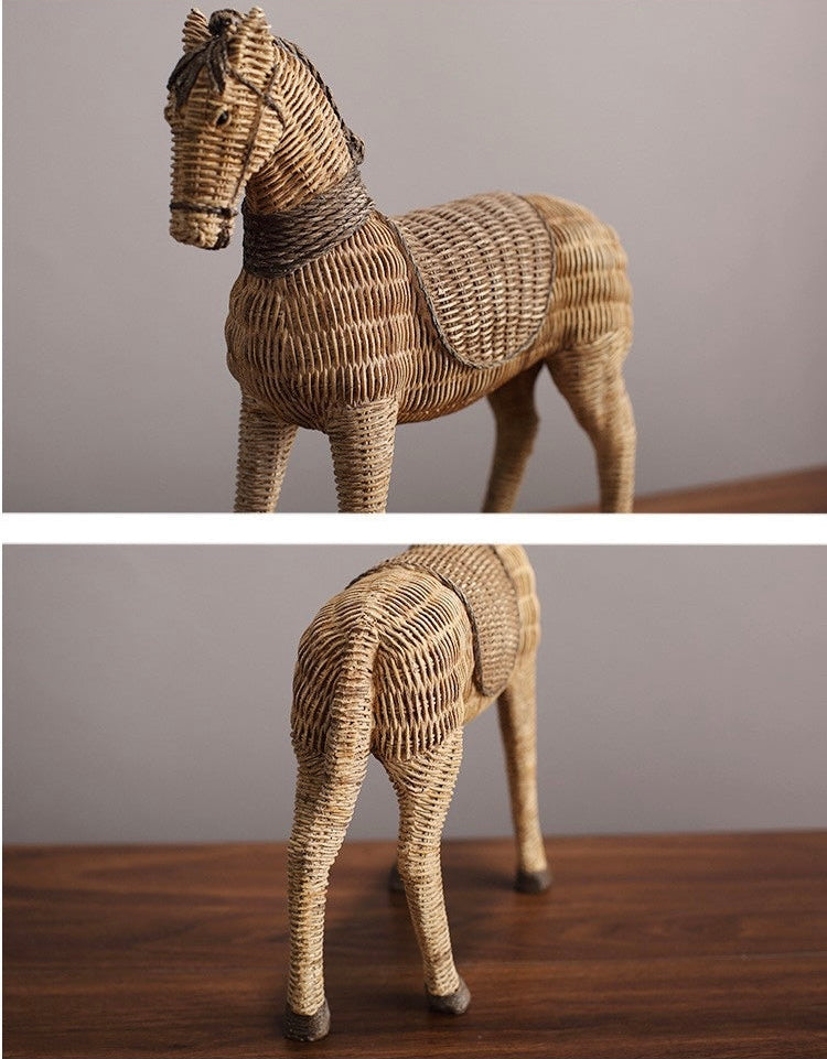 Handwoven Rattan Horse Decorative Sculpture Berriscent