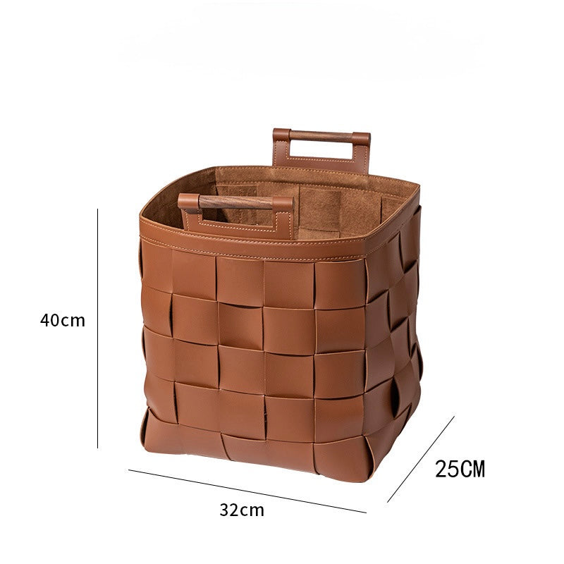 Woven Leather Storage Basket Berriscent