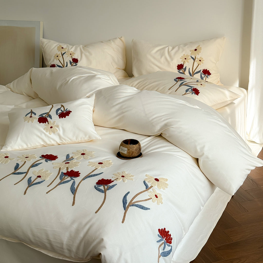 Botanical Bloom 100s Brushed Cotton Embroidered Bedding Set Berriscent