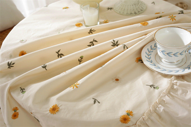Floral Embroidered Cotton Round Tablecloth Berriscent