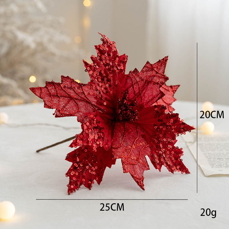 Sequin Poinsettia Decorative Flower – 25cm Glitter Bloom