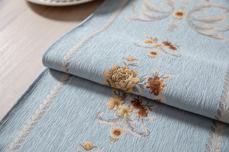 Blue Royale Floral Jacquard Table Runner Berriscent