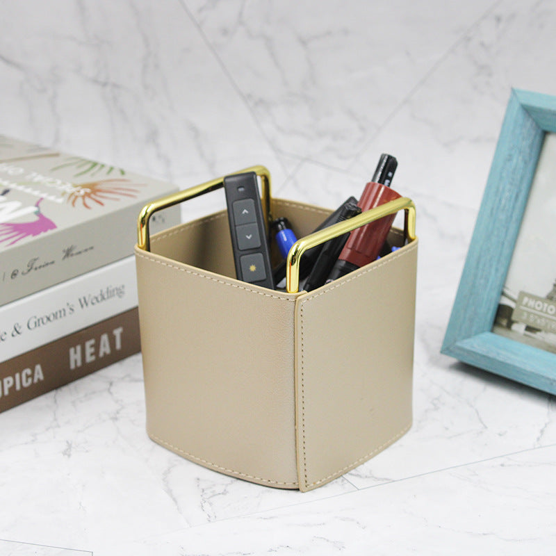 Luxury Leather Desk Organiser with Brass Frame | Modern Home Storage