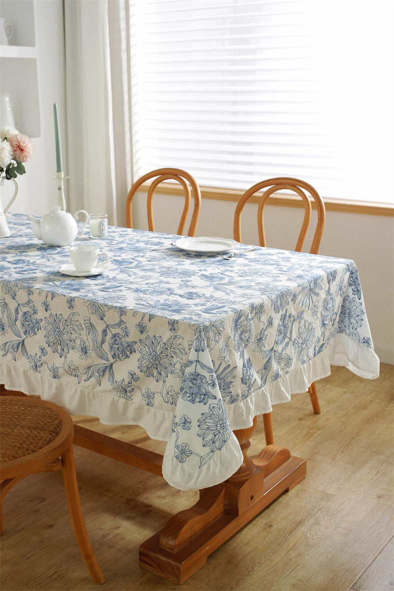 Azure Bloom Embroidered Tablecloth Berriscent
