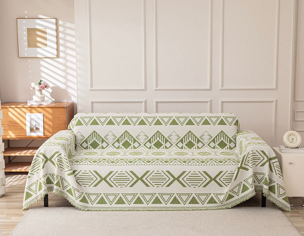 Reversible Geometric Chenille Sofa Cover — Artisanal Comfort Collection