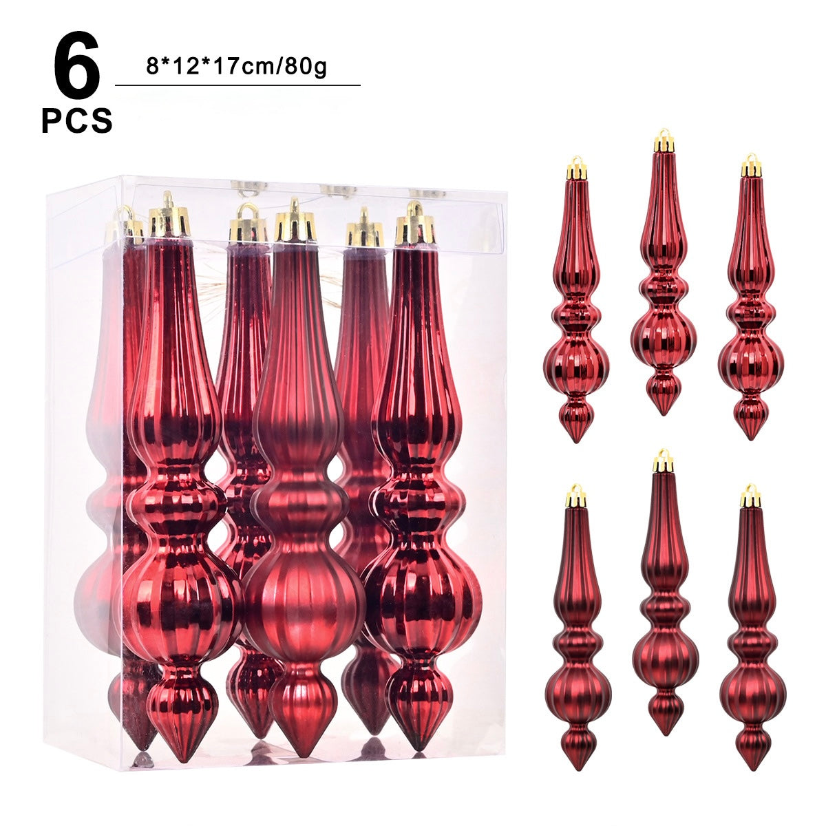 Elegant Christmas Tree Finial Ornaments – Set of 6