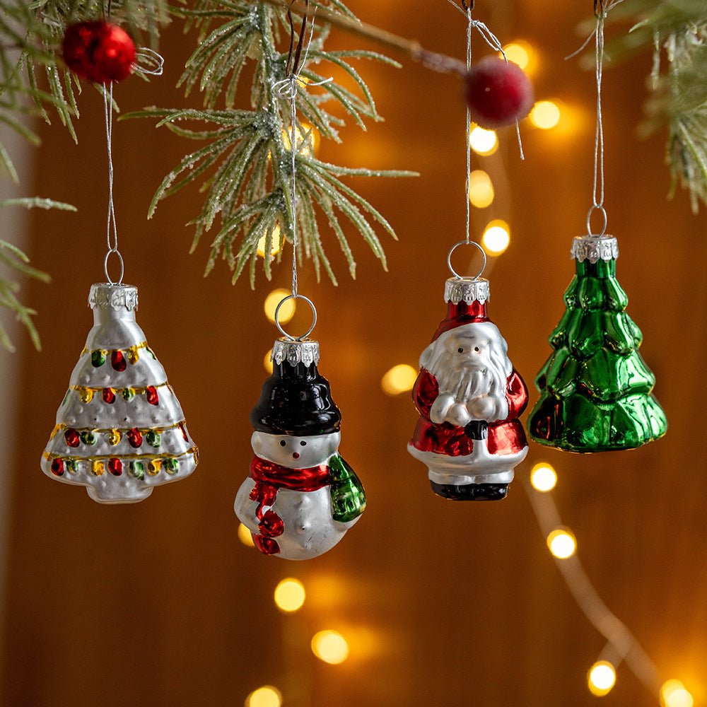 Glass Miniature Christmas Ornaments — Hand-Painted Set of 9