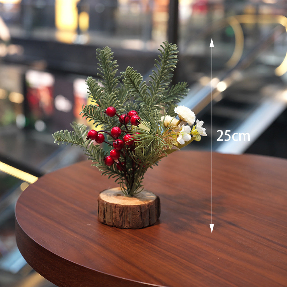 Christmas Table Decoration with Pine, Berries & Rustic Base – 25 cm