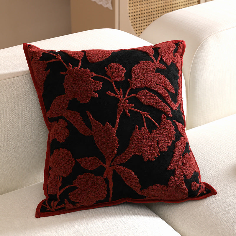Textured Floral Velvet Pillowcases – Red Relief Pattern Berriscent