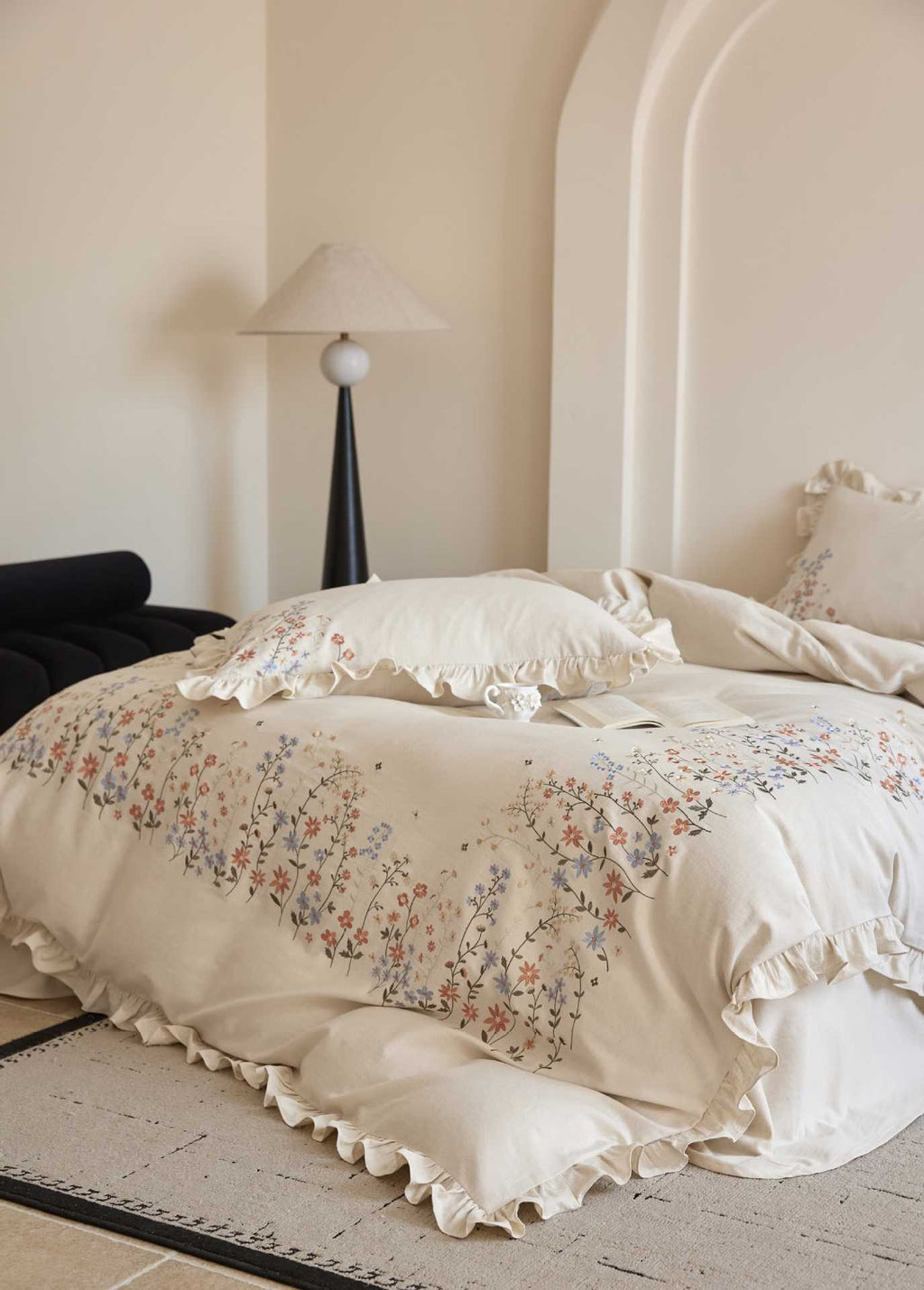 The Wildflower Heirloom | Ruffled & Embroidered Linen Cotton Bed Linen