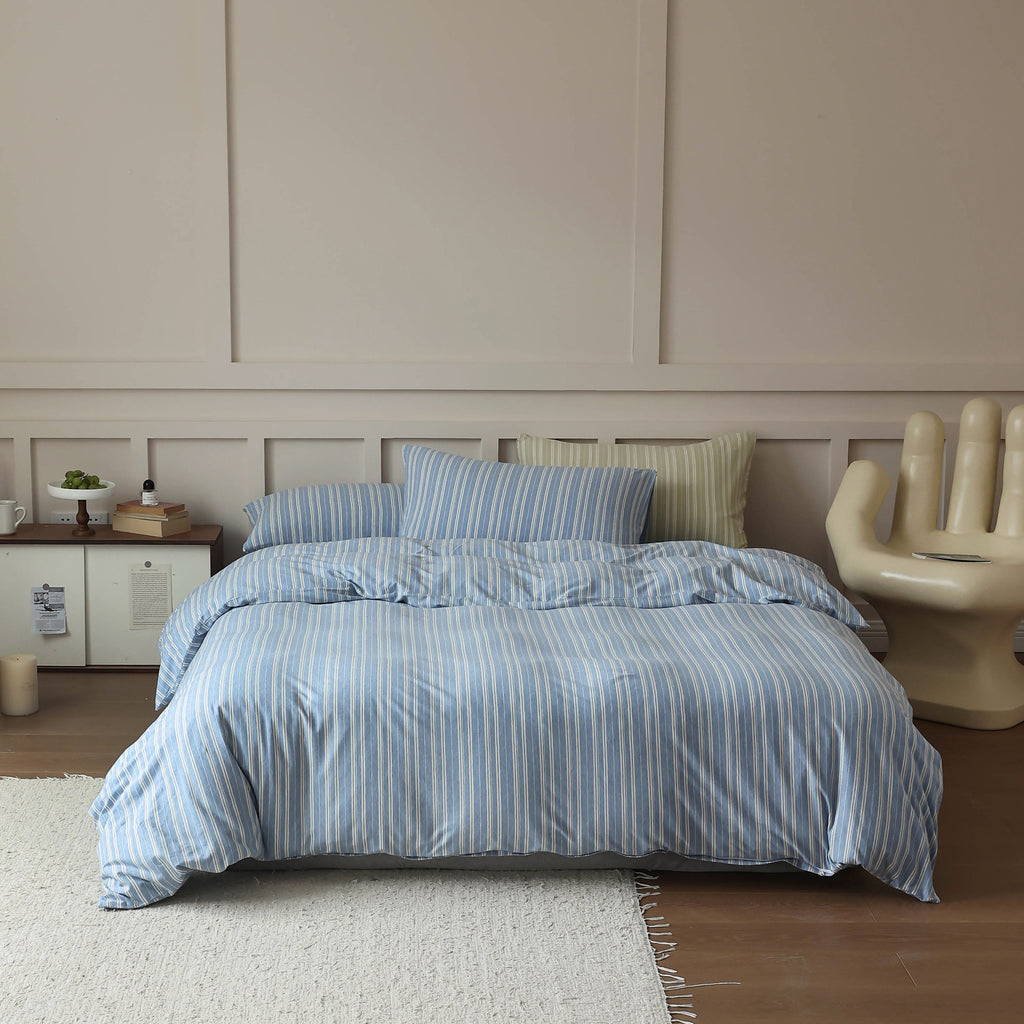 Blue Stripe Pure Cotton Bedding Set Berriscent