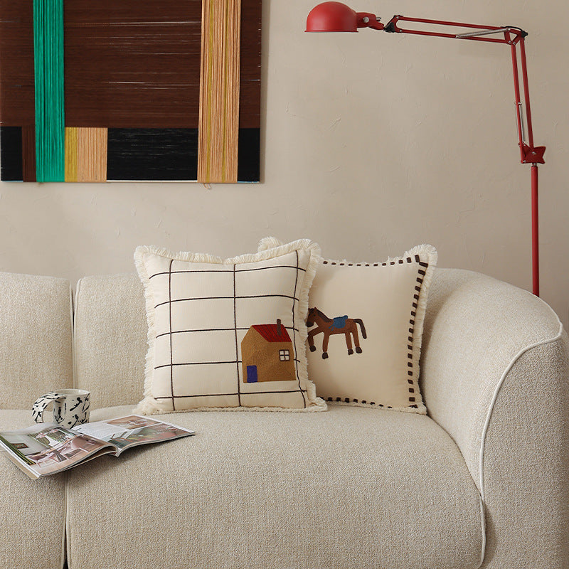 Countryside Embroidered Cotton Pillowcases – 45×45 cm Berriscent