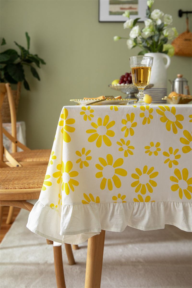 Sunny Bloom Ruffled Tablecloth Berriscent