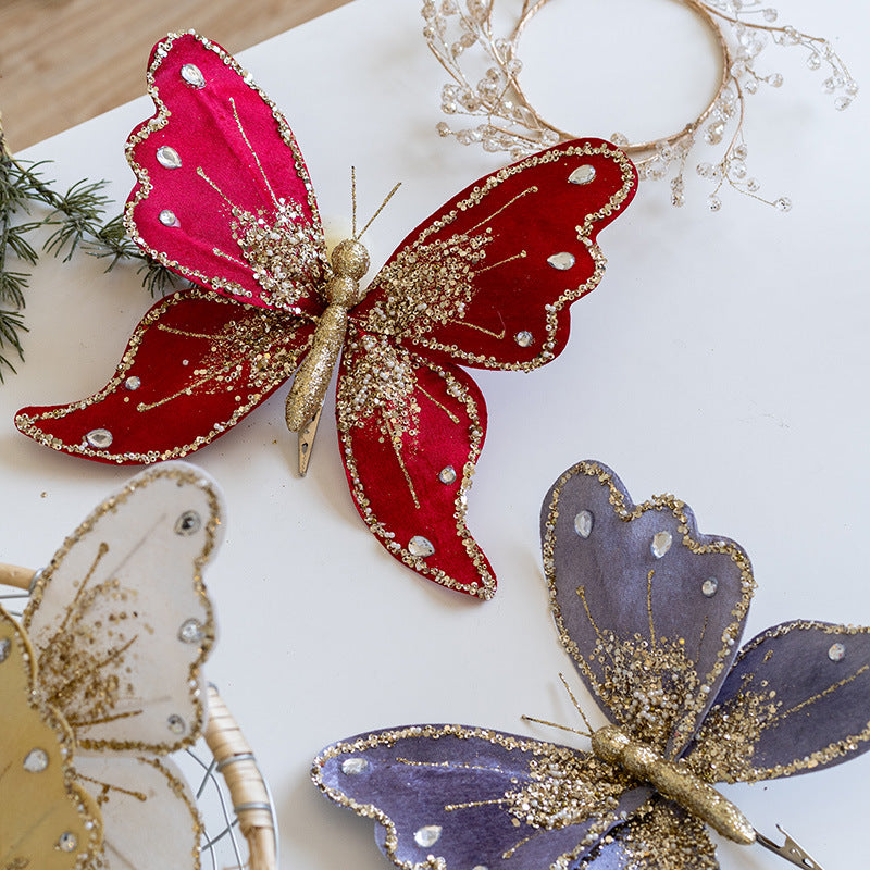 Luxury Glitter Butterfly Christmas Ornaments – Elegant Clip-On Decorations