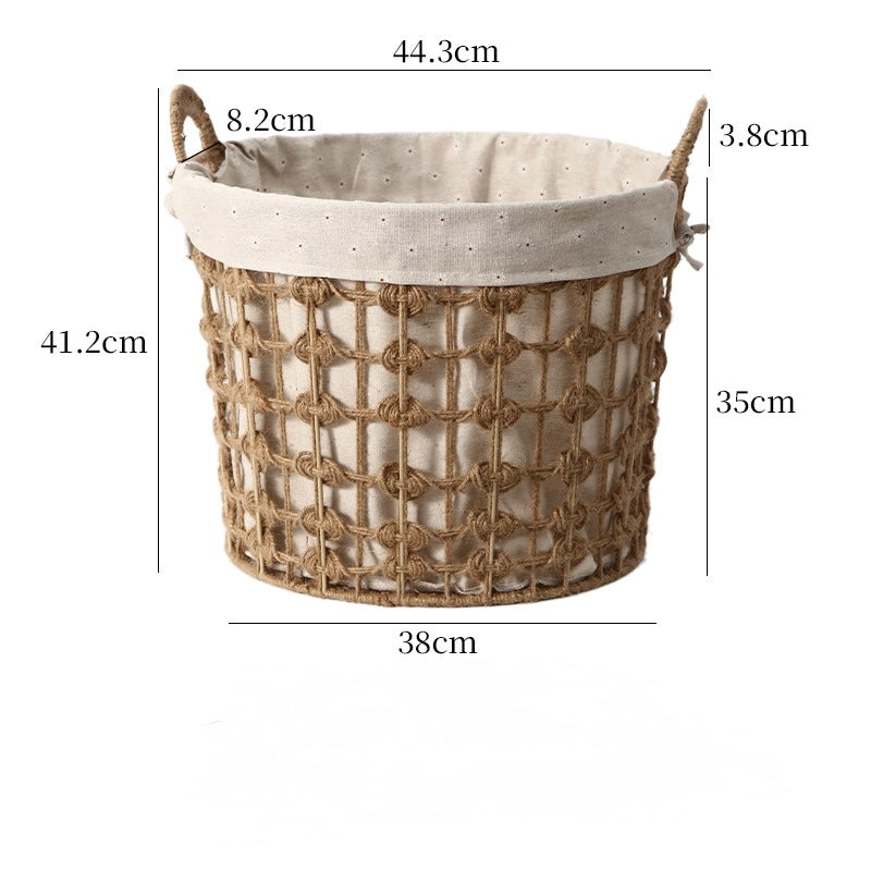 Round Handwoven Rope Storage Basket with Linen Lining Berriscent