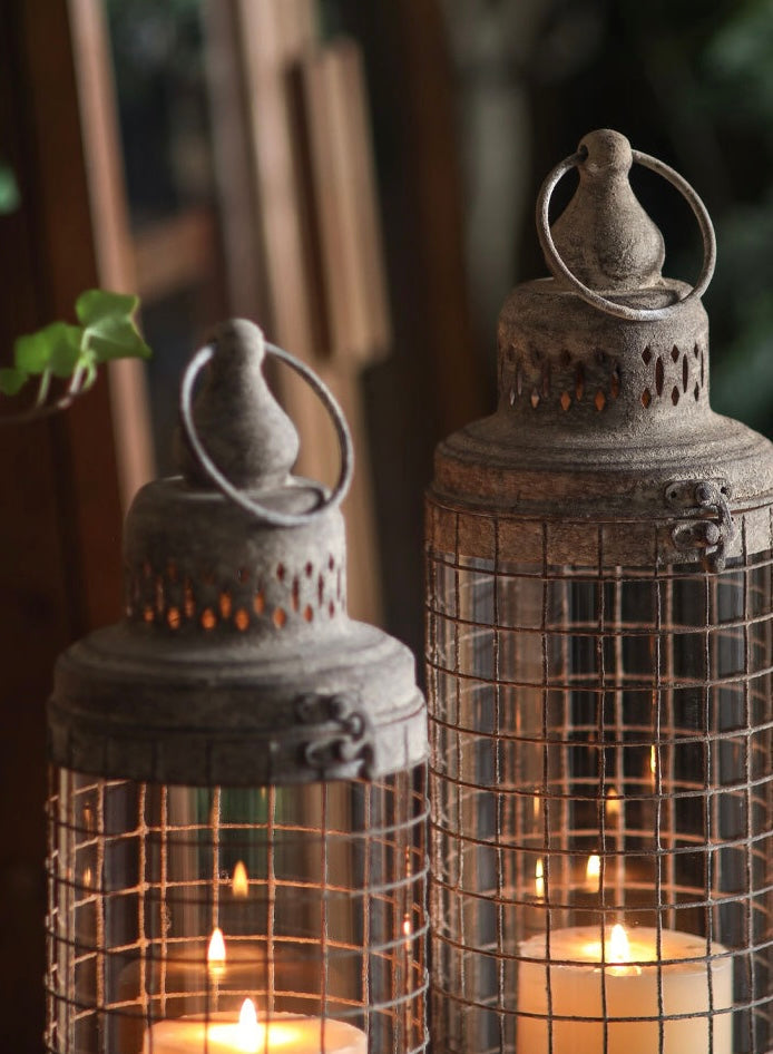 Rustic Aged Metal Cage Lantern – Tall Vintage Candle Holder Berriscent