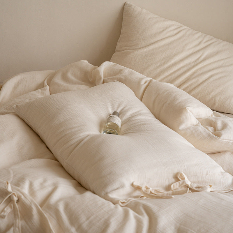 Natural Weave Tie Closure Pure Cotton Bedding Set (60s) Berriscent