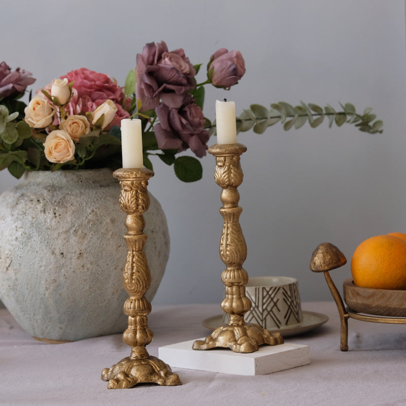 Antique Gold Cast-Iron Candle Holders Berriscent