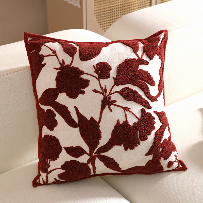 Textured Floral Velvet Pillowcases – Red Relief Pattern Berriscent