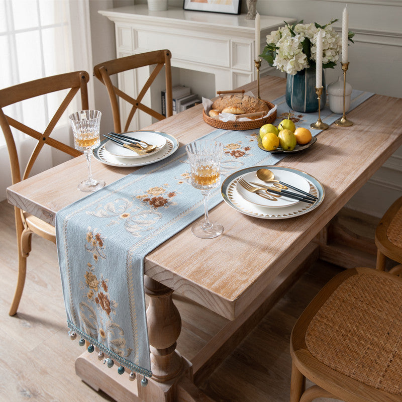 Blue Royale Floral Jacquard Table Runner Berriscent