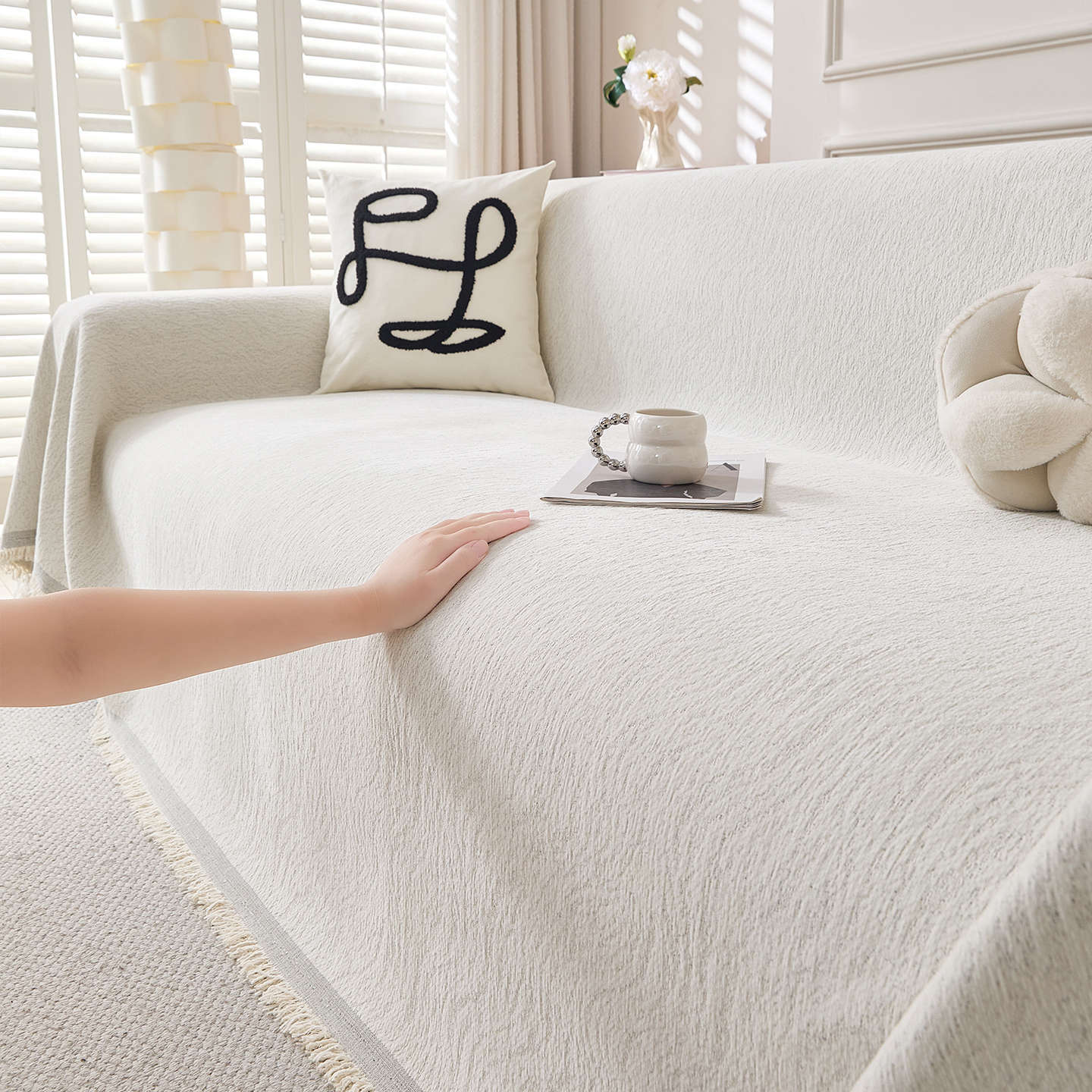 Woven Wave Chenille Sofa Cover Berriscent