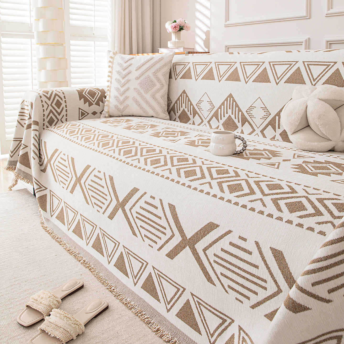 Reversible Geometric Chenille Sofa Cover — Artisanal Comfort Collection