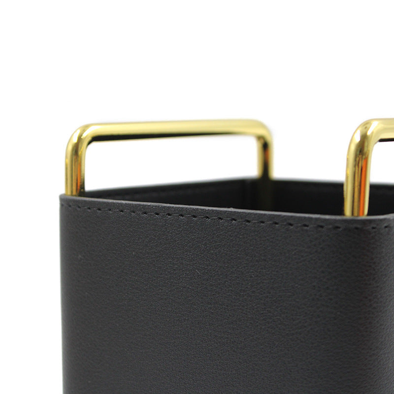 Luxury Leather Desk Organiser with Brass Frame | Modern Home Storage